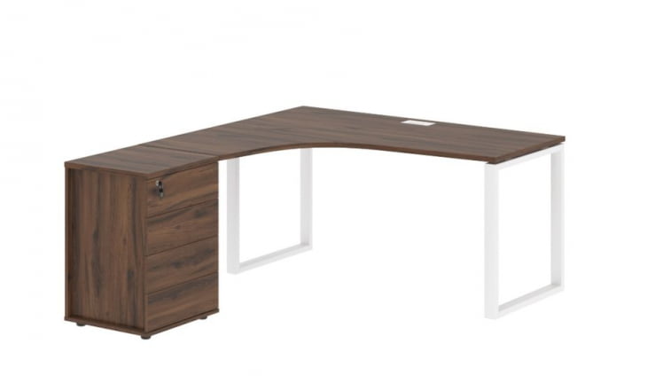 Стол эргономичный с тумбой левый ЕДИС ЕКCЕТ 1518 Л Дуб Денвер темный Белый / EDIS EQCET L_0