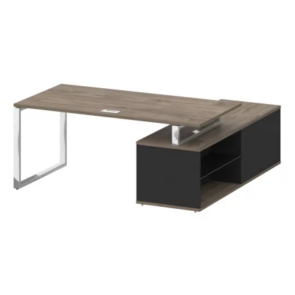Стол руководителя с опорной греденцией , левый СХИФТ СК.СРГ-180 (Л) Тиквуд Темный/Антрацит / SHIFT SK.SRG-180 (L)_1