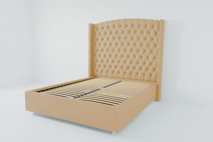 Мягкая интерьерная кровать &куот;Берлин Люкс&куот; с ортопедическими латами (металл) Материал фасада: Искусственная кожа; Спальное место: 2000х2000 мм; Цвет фасада: Бежевый; Цвет корпуса: Бежевый / "Берлин Люкс"_0
