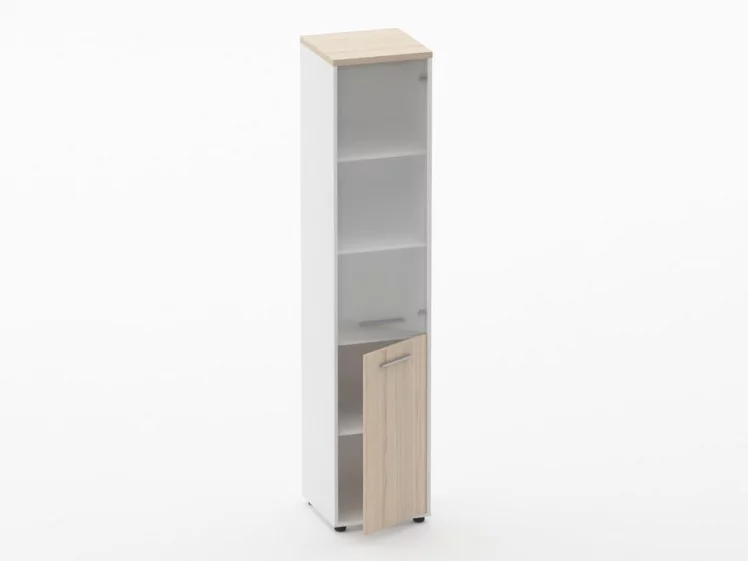 Шкаф 4 узкий верх стеклянная дверь, низ закрытый Дека 10.19.17Пр Туя/Белый / Deka_1