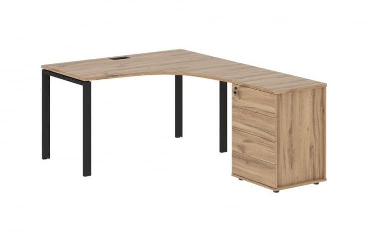 Стол эргономичный с тумбой правый ЕДИС ЕУCЕТ 1318 Р Дуб Денвер светлый Черный / EDIS EUCET R_0