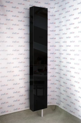 Поворотный шкаф в черном глянцевом стекле Лупо Шелф (правый) Беленый дуб_1