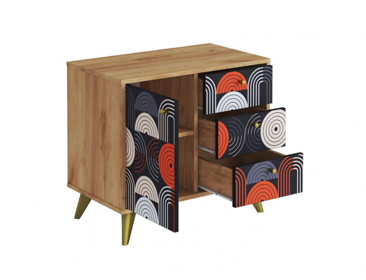 Комод Фьюжн КМ-002 дуб крафт золотой/ВИНИЛ / золотой/VINIL_1