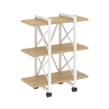 Стеллаж на колесных опорах - 3 полки ЛОФТ  ВР.Л-МСТ.К-3.4В Металл белый Тиквуд светлый / LOFT VR.L-MST.K-3.4V_0