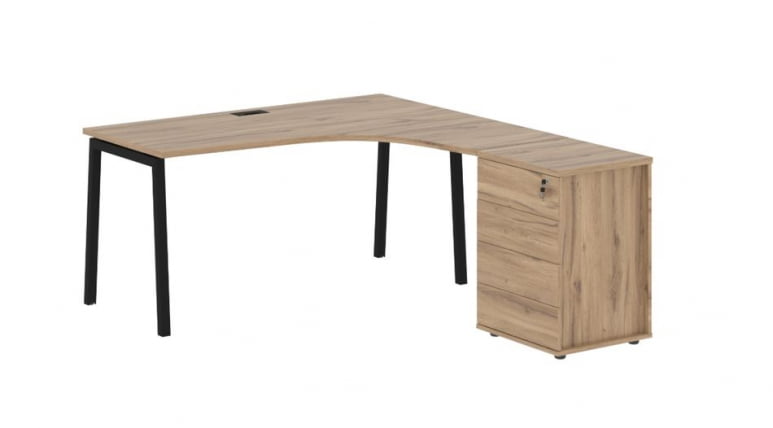 Стол эргономичный с тумбой (правый) ЕДИС ЕЛCЕТ 1518 Р Дуб Денвер светлый Черный / EDIS ELCET R_0