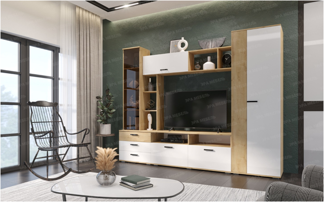 Гостиная Крокус Дуб вотан/Белый глянец_2