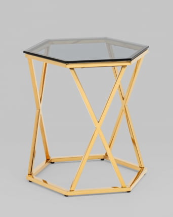 Журнальный столик Круз 48*42 стекло смоке сталь Золото / smoke_2