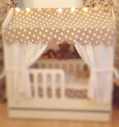 Балдахин для кроватки белые мишки на сером_0