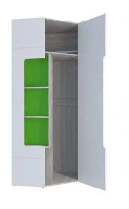Шкаф угловой с полками Палермо Юниор 08 Белый глянец Ясень шимо светлый Зеленый_2