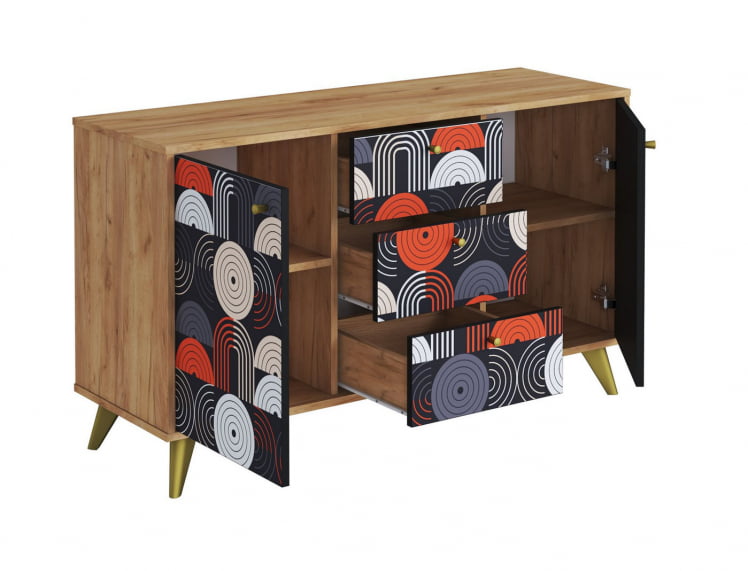 Комод Фьюжн КМ-003 дуб крафт золотой/ВИНИЛ / золотой/VINIL_1