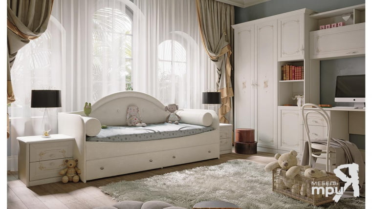 Кровать с мягкой спинкой Адель тип 1 с 2-мя подушками-валиками Крем_2