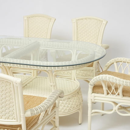 Комплект обеденный АНДРЕА ГРАНД (стол со стеклом+6 кресел+ подушки) ТCХ Вхите (белый), Ткань рубчик, цвет кремовый / ANDREA GRAND TCH White_13