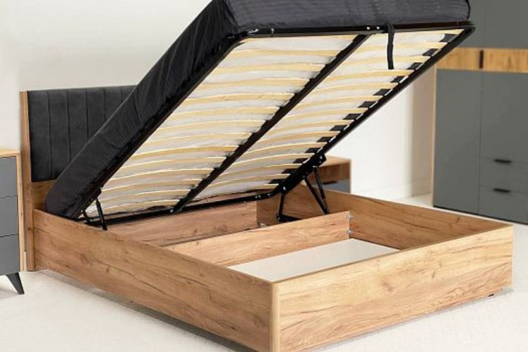 Кровать с подъемным механизмом 160х200 см Адам МСА-06 дуб крафт золотой/грей алькантара (велюр) / MSA-06_6