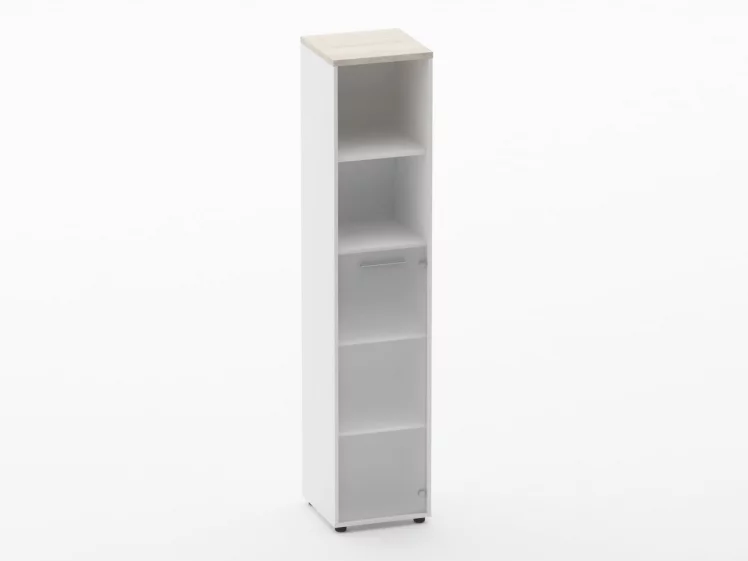 Шкаф 4 узкий  2 полки открытые и 1 стеклянная дверь Дека 10.19.16Пр Дуб Сантана светлый/Белый / Deka_0