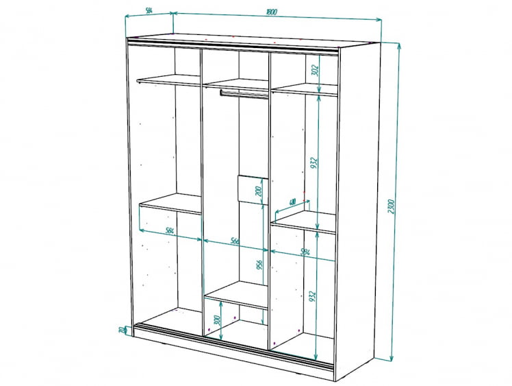 Шкаф-купе 2-х дверный Виктория 1800х584х2300, Дуб сонома светлый 18ДЗДЗ-ПШШШ-Дсс 310-767_2