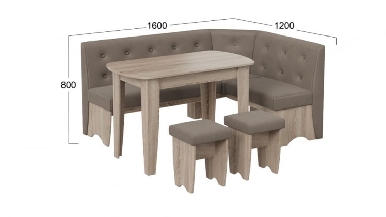 Кухонный уголок Барселона Дуб Сонома трюфель, Микровелюр Дуна Стоне / Duna Stone_2