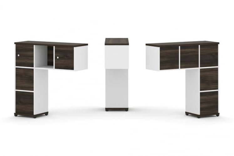 Надставка на стол низкая односторонняя + задняя стенка (5шт.) + блок с 2-мя ящиками (2шт.) + распашной фасад (2 шт.) CОНCЕПТ CН.ОНН-004 Дуб Мали Белый бриллиант Черный металл / CONCEPT CN.ONN-004_0