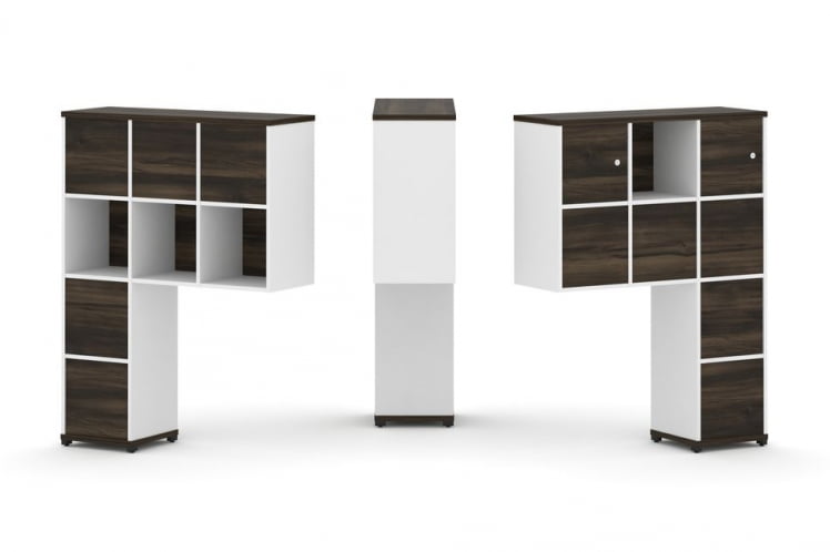 Надставка на стол высокая двухсторонняя + задняя стенка (8 шт.) + блок с 1-м ящиком (2 шт.) + распашной фасад (2 шт.) CОНCЕПТ CН.ДНВ-007 Дуб Мали Белый бриллиант Черный металл / CONCEPT CN.DNV-007_0