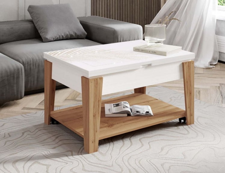 Журнальный стол-трансформер Агат 34 (03) Белый шпон-Дуб Вотан_0