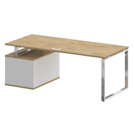 Стол руководителя с опорной тумбой , правый СХИФТ СК.СРТ-200 (Р) Тиквуд Темный/Антрацит / SHIFT SK.SRT-200 (R)_1