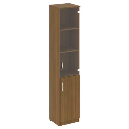Шкаф высокий узкий правый (1 низкая дверь ЛДСП, 1 средняя дверь стекло) НОВА С В.СУ-1.2 Р Орех Гварнери / NOVA S R_0