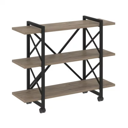 Стеллаж на колесных опорах - 3 полки ЛОФТ  ВР.Л-МСТ.К-3.8В Металл черный Тиквуд темный / LOFT VR.L-MST.K-3.8V_0