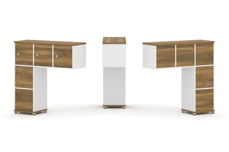 Надставка на стол низкая односторонняя + задняя стенка (5шт.) + блок с 2-мя ящиками (2шт.) + распашной фасад (3 шт.) CОНCЕПТ CН.ОНН-005 Сандал Янтарный Белый бриллиант Белый металл / CONCEPT CN.ONN-005_0