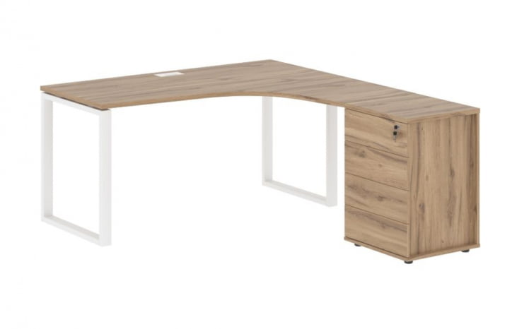 Стол эргономичный с тумбой правый ЕДИС ЕКCЕТ 1518 Р Дуб Денвер светлый Белый / EDIS EQCET R_0