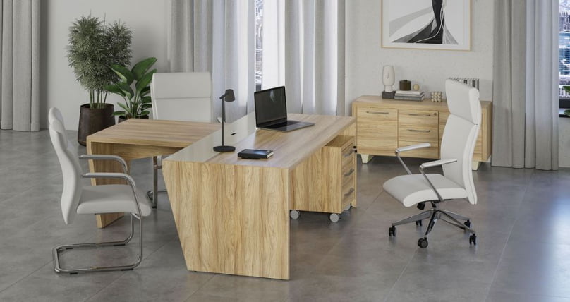 Стол руководителя с опорной тумбой, левый Корнер CОР.СРТ-20(Л) Гикори Песочный Ваниль / Corner COR.SRT-20(L)_2