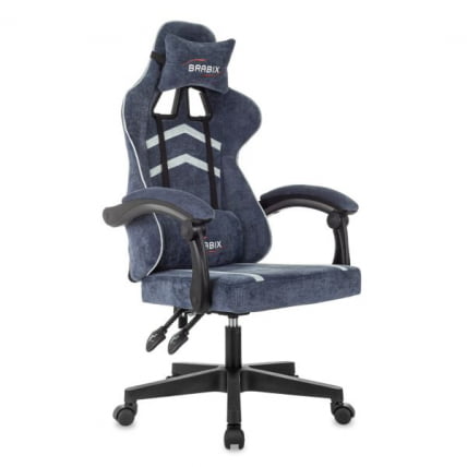 Кресло компьютерное БРАБИКС Шоотер ГМ-123, 2 подушки, ткань, синее/серое / BRABIX Shooter GM-123,_1