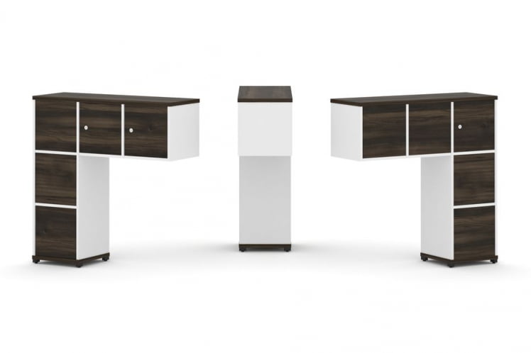 Надставка на стол низкая двухсторонняя + задняя стенка (5 шт.) + блок с 1-м ящиком (2 шт.) + распашной фасад (3 шт.) CОНCЕПТ CН.ДНН-006 Дуб Мали Белый бриллиант Черный металл / CONCEPT CN.DNN-006_0