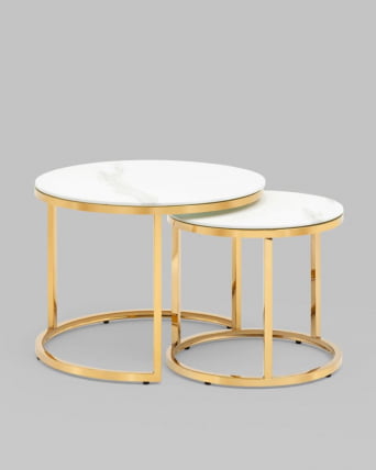 Журнальный столик Селена 60 и 45 см стекло Белый мрамор сталь золото_2