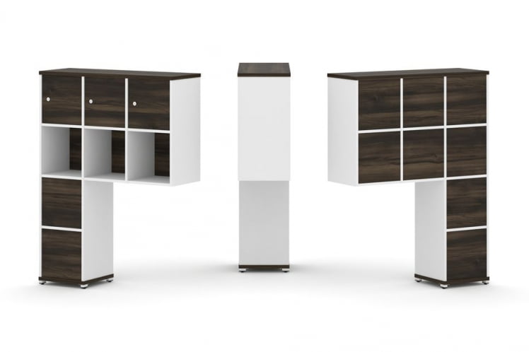 Надставка на стол высокая односторонняя + задняя стенка (8 шт.) + блок с 2-мя ящиками (2 шт.) + распашной фасад (3 шт.) CОНCЕПТ CН.ОНВ-006 Дуб Мали Белый бриллиант Белый металл / CONCEPT CN.ONV-006_0