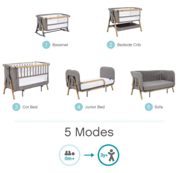 Кровать-трансформер приставная Тутти Бамбини (Тутти Бамбини) КоЗее КСЛ 120*60 см Оак/Чаркоал 211209/3590 / Tutti Bambini CoZee XL Oak/Charcoal_1