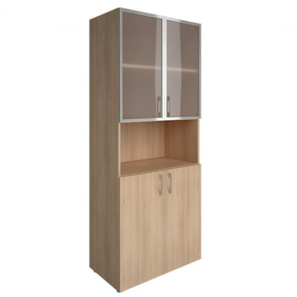 Шкаф книжный со стеклом в раме Лакобел без топа ЙАЛТА ЛТ-СТ 1.4Р блаcк Снежная Платина / Lacobel YALTA LT-ST 1.4R black_0