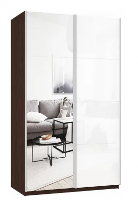 Шкаф-купе двухдверный Прайм 1200 Зеркало/Белое стекло Венге_0