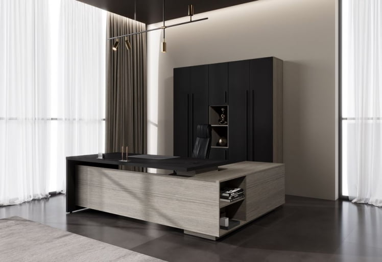 Кабинет руководителя ВЕЛИОН №1 Яшма черный Дуб Сильвер / VELION_0