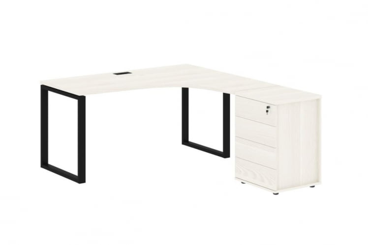 Стол эргономичный с тумбой правый ЕДИС ЕКCЕТ 1518 Р Ясень Траун Черный / EDIS EQCET R_0