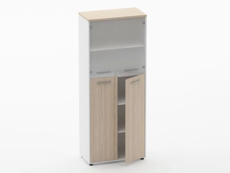 Шкаф 4 широкий верх стеклянные двери, низ закрытый Дека 10.19.191 Туя/Белый / Deka_1