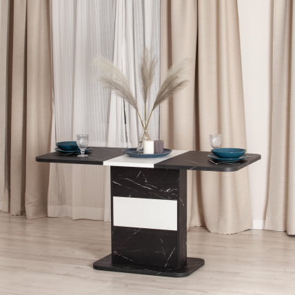 Стол обеденный СМАРТ ЛДСП, 105-140х68,6х75 см, Мрамор Блэк Роял/Белый / SMART_15