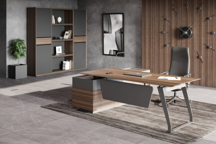 Стол руководителя на опорной тумбе КУАРТЗ КЗ.0101.БВ+КЗ.0201.БВ.ГФ.Р левый / QUARTZ QZ.0101.BW+QZ.0201.BW.GF.R_5