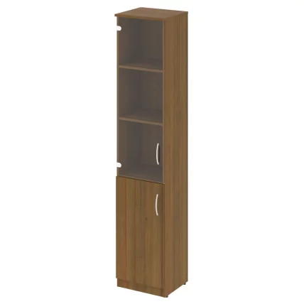 Шкаф высокий узкий левый (1 низкая дверь ЛДСП, 1 средняя дверь стекло) НОВА С В.СУ-1.2 Л Орех Гварнери / NOVA S L_0