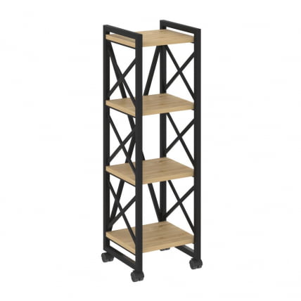 Стеллаж на колесных опорах - 4 полки ЛОФТ  ВР.Л-МСТ.К-4.4 Металл черный Тиквуд светлый / LOFT VR.L-MST.K-4.4_0