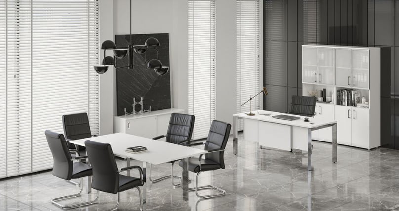 Стол рабочий руководителя на О-образном м/к ОНИКС ДИРЕCТ ЛУКС М-О.МО-СРР-3.8 Белый бриллиант / ONIX DIRECT LUX M-O.MO-SRR-3.8_1