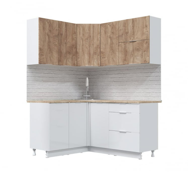 Кух. гарнитур Асти-вайт угловой 1.4*1.6м белый/бетон светлый/лиственница охотская/ белый глянец/ ПФ дуб бунратти (б/с 800)_1