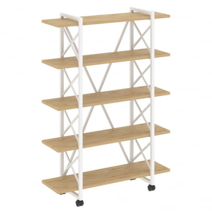 Стеллаж на колесных опорах - 5 полок ЛОФТ ВР.Л-МСТ.К-5.8В Металл белый Тиквуд светлый / LOFT VR.L-MST.K-5.8V_0