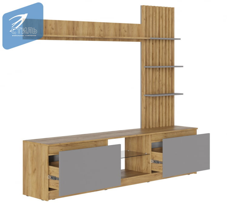 Стенка Бостон НМ-001 Дуб крафт золотой/Шифер серый_3