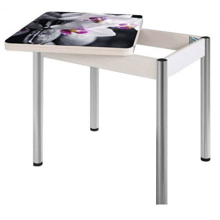 Стол поворотно-раскладной 1,2 Ника, СТЕКЛО, опоры Д50 круглые ХРОМ, Беленый дуб/Р041 / D50 дуб/R041_1