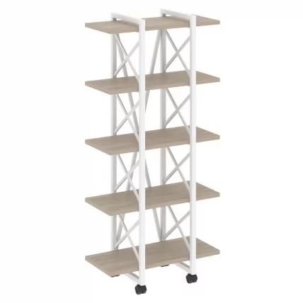 Стеллаж на колесных опорах - 5 полок ЛОФТ ВР.Л-МСТ.К-5.4В Металл белый Дуб Аттик / LOFT VR.L-MST.K-5.4V_0