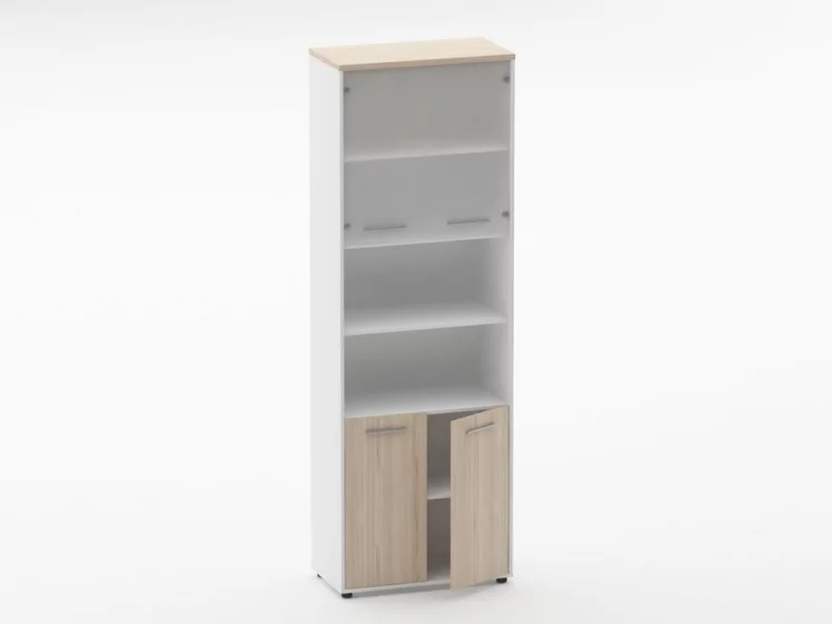 Шкаф 5 широкий верх стеклянная дверь, низ закрытый, две полки открытые Дека 10.23.191 Туя/Белый / Deka_1